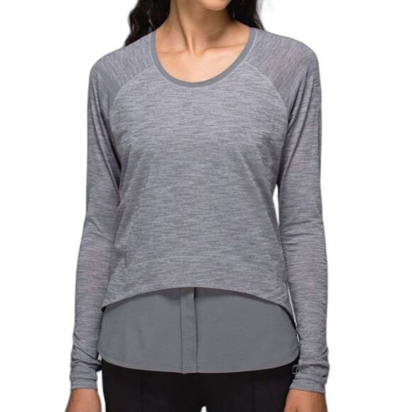 lululemon athletica Tops - Lululemon Layered Long Sleeve Tee Size 8 Heathered Slate Almost Pear Blouse
